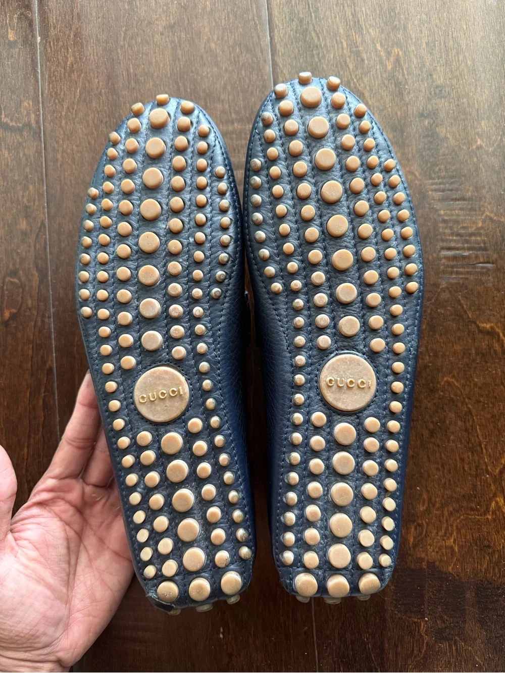 Gucci Navy Leather Horsebit-Detail Loafers
